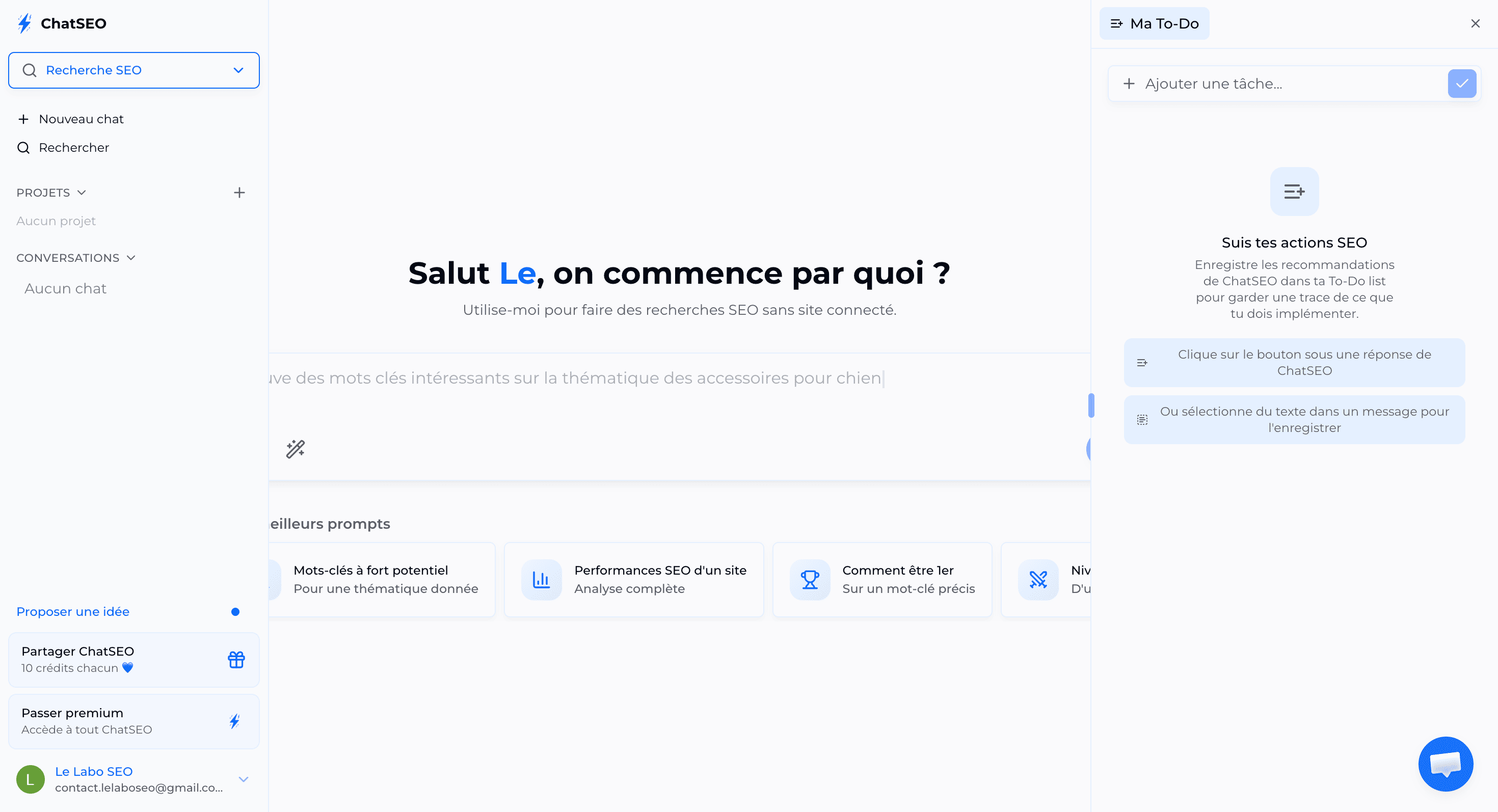 Gestionnaire de tâches et To-Do list intégré dans ChatSEO